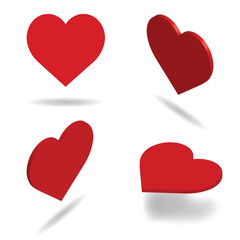 Three dimensional red heart projections on white background.