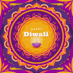 Background with beautiful candle for Diwali. Vector colorful illustration with mandala