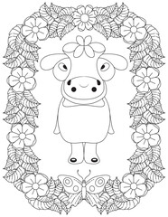 A Stylized Funny Cow Coloring Page