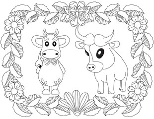 A Stylized Funny Cow Coloring Page