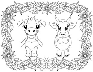 A Stylized Funny Cow Coloring Page