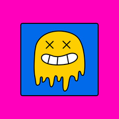 Psychedelic trippy smile. Vector doodle hallucination illustration. Psychedelic sticker. Trippy 70s