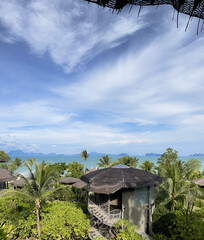 Fototapeta na wymiar wide view of resort on the beach with blue sky in Thailand