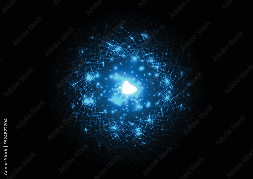 Poster abstract vector wave motion light and dynamic mesh line on dark blue background. modern futuristic d