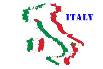 Fototapeta premium logo italia: graphic of the Italian flag, made up of several silhouettes of Italy, one for each color, alongside the name 