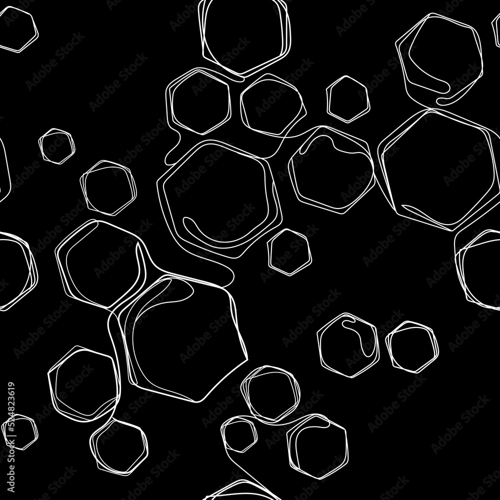 Poster doodle honeycombs seamless pattern line drawing,vector.hexagons seamless texture on black .modern ab
