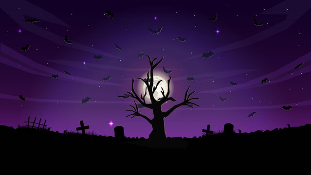silhouette bat flying on halloween night. Vector illustration