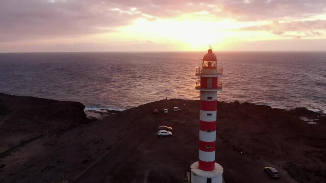 The lighthouse on the canary cliffs in Gran Canaria. (Gran Canaria Island). Galdar Sardina.