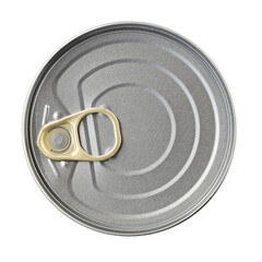 Top view of metal tin can  isolated on white background. Healthy eating concept. Tincan.