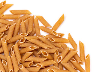 Background from pasta. Penne, Penne Rigate.  Space for text.
