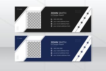 Corporate and modern business versatile email signature design template, black and blue color variation email signature