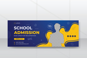 School admission timeline cover design and web banner, back to school social media post design with blue background