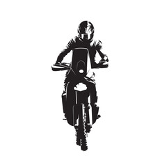 Rally motorcycle, abstract isolated vector silhouette, front view motocross motorbike. Desert rally adventure logo © michalsanca