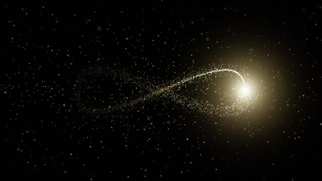 Golden dotted infinite 3d symbol looping on black background.