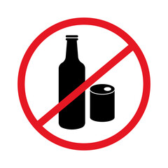 Alcohol prohibited icon. Alcohol not allowed icon. Bottle and can silhouette icon. Vector.