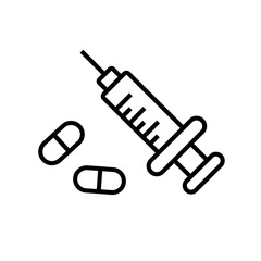 Syringe icon and capsule drug icon. Vector.