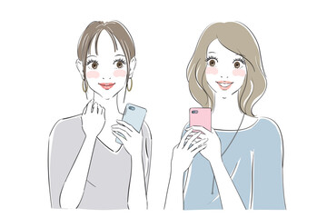 きれいな女性二人の表情パターン　スマートフォン