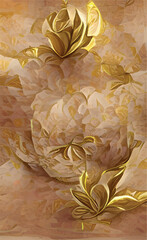 Luxury gold floral oriental style background vector. Flower wallpaper design with peony flower, Japanese, Chinese oriental line art with golden texture. Vector illustration