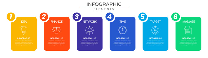 Workflow infographic elements concept design vector with icons. Business network project template for presentation and report.