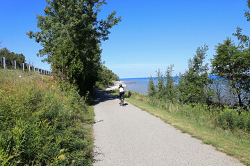 A scenic bike trail along the shores of Lake Michigan near Charlevoix, in Northern Michigan.