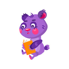 Reading bear . Character design. Can be used for branding, graphic design, product for children, stickers for social network. Isolated vector  illustration on white background.