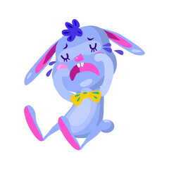 Cute crying upset bunny. Character design. Can be used for branding, graphic design, product for children, stickers for social network. Isolated vector  illustration on white background.