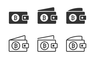 Bitcoin wallet icons set. Digital money. Crypto currency icon. Vector illustration.