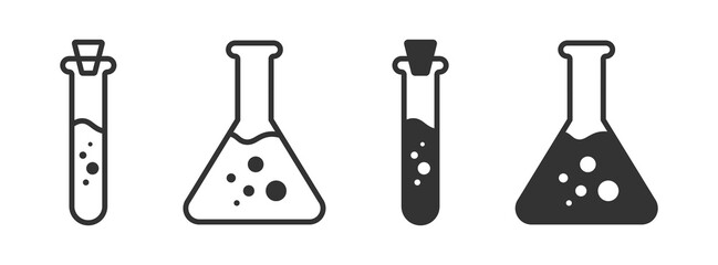 Chemistry beakers set. Flask and test tube icon. Vector illustration.