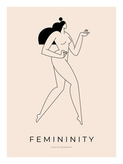 Modern minimalist poster. Nude woman silhouette, abstract pose, female body, feminine figure graphic. Contemporary beauty, Femininity aesthetic concept for wall art decor prints. Vector illustration
