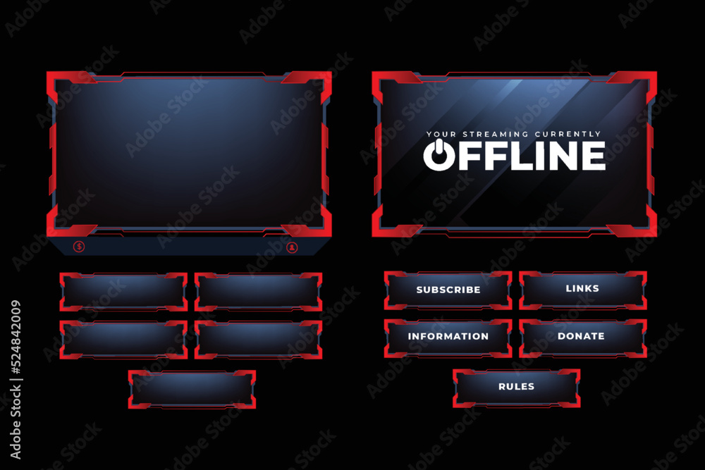 Poster digital live streaming overlay decoration with dark red color outlines. streaming overlay and dark s