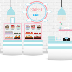 Interior background with modern bakery shop display counter,vector,illustration