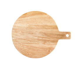 Empty wood plate isolated on white background with clipping path, brown wood round tray, top view
