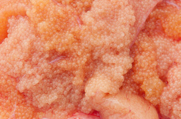 Red caviar close-up on a white background. Seafood snacks, raw product.