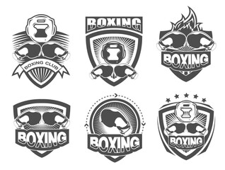 Collection of black and white Boxing Gloves logo set