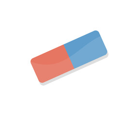 Red and blue eraser school education logo design. Erasing tool vector. Isometric drawing item, education and knowledge, geometry lesson or class equipment vector design and illustration.