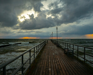 Pier on the Baltic Sea at sunset