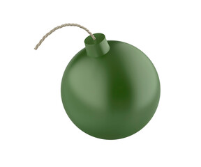 Green bomb with fuse on transparent background