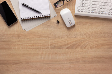 Business or student workplace and stationary supplies on table. Study learning concept idea