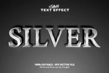 Editable text effect, Gray background, metalic style silver text