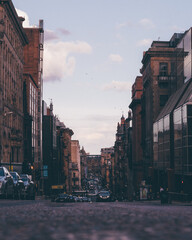 Streets of Glasgow during sunset