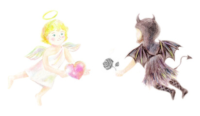 天使と悪魔　手描き