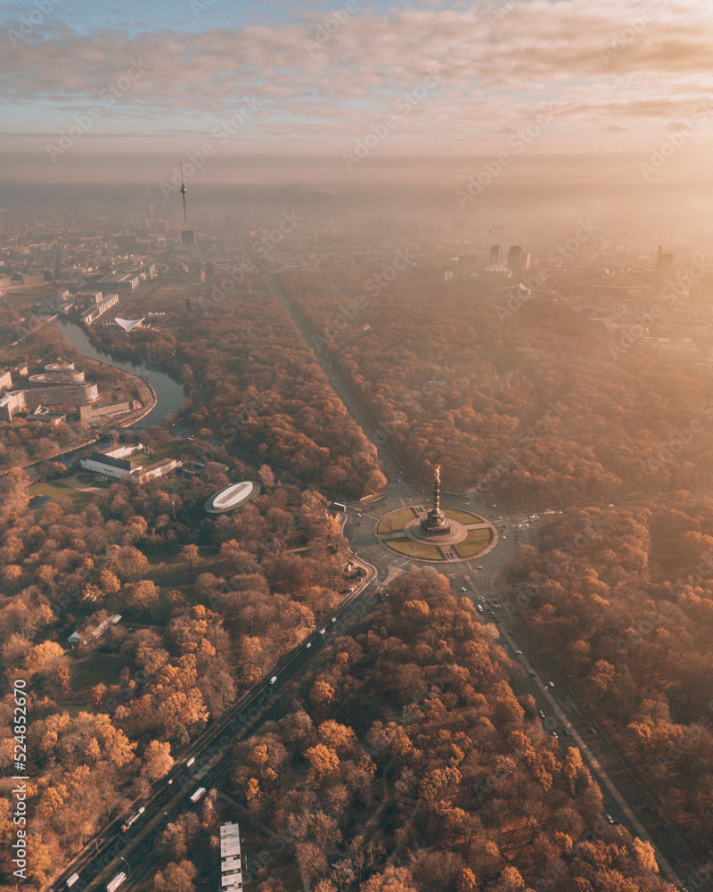 Wall mural victory column within the big start street system in berlin, germany