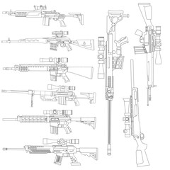 Naklejka premium long-barreled gun vector image for coloring book.