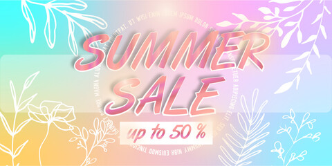 Summer sale background template. Vector illustration with summer plants.  Summer sale vector illustration for shopping ads, marketing material,  mobile and social media banner or poster. 
