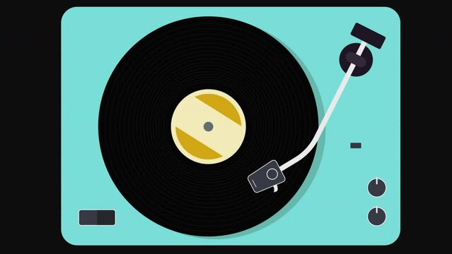  Vinyl player animation. Retro colors, flat vector design.. 4k. Alpha channel