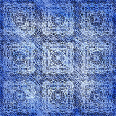 Indigo blue grunge wash linen print pattern. Modern rustic nantucket distressed fabric textile effect background in nautical maritime style. Masculine tie dye worn home deco fashion geometric design