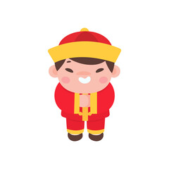 Chinese children wear red national costumes to celebrate Chinese New Year.