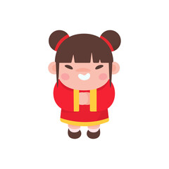 Chinese children wear red national costumes to celebrate Chinese New Year.