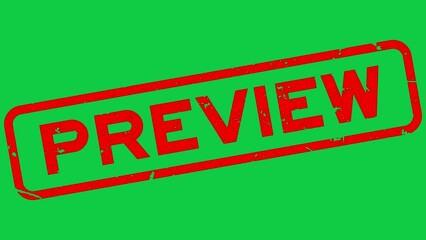 Grunge red preview word square rubber seal stamp zoom on green background