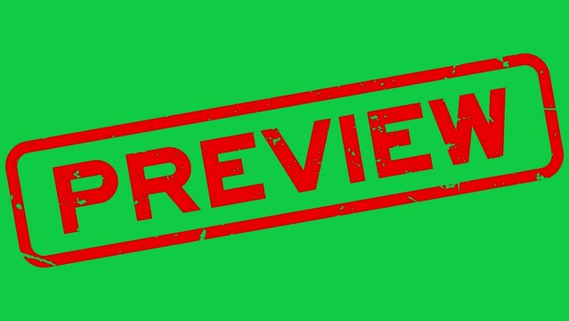 Grunge red preview word square rubber seal stamp zoom on green background